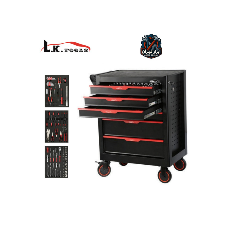 جعبه ابزار چرخ دار۶ کشو با رویه پالستیکی با ۱۳۶ پارچه ابزار برند ال کا LK کد:Y0142